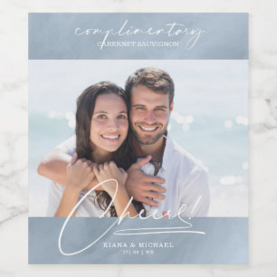 Etiqueta Para Botella De Vino Alegres de mármol moderno foto Dusty Blue ID816