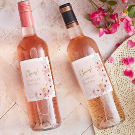 Etiqueta Para Botella De Vino Alegres flores rosadas Jardín Bridal Ducha