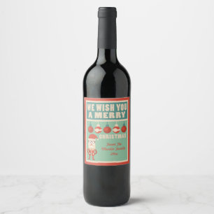 Etiqueta Para Botella De Vino ¡Alegría retra del navidad! Día de fiesta
