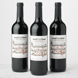Etiqueta Para Botella De Vino Alegría y comodidad | Feliz pequeño Navidad