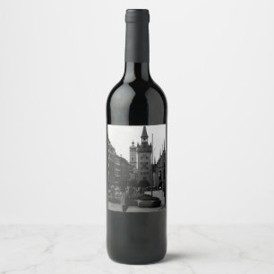 Etiqueta Para Botella De Vino Alemania antigua Múnich Iglesia Marienplatz