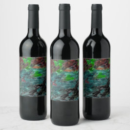 Etiqueta Para Botella De Vino Algas ou corais do mar com efeito onda