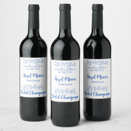 Etiqueta Para Botella De Vino Algo Azul Antes de Hacer Chic Vintage Nupcial