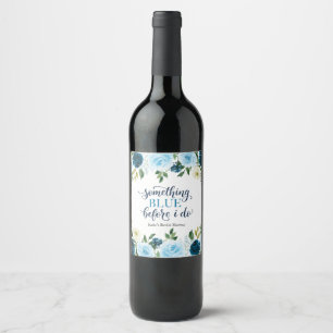 Etiqueta Para Botella De Vino Algo Azul Antes de Hacer Navy Floral Desfile Nupci