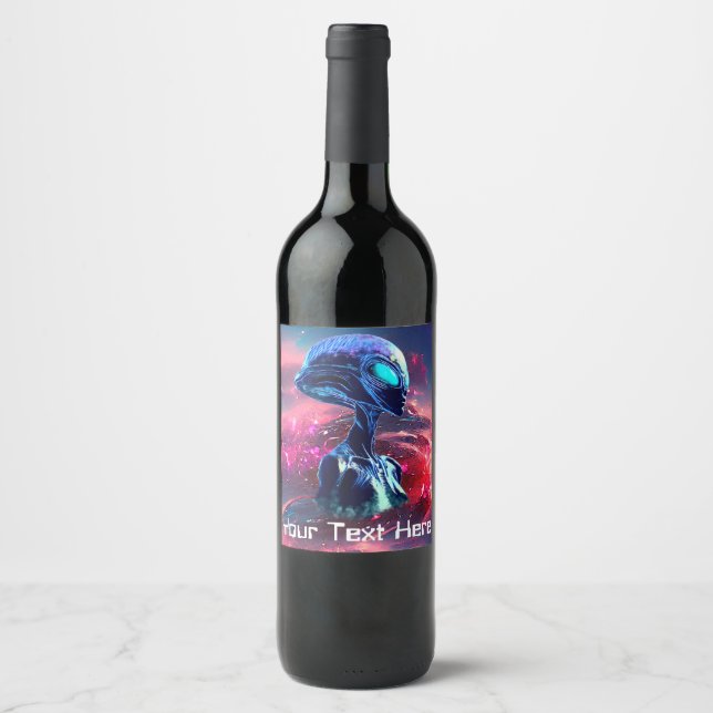 Etiqueta Para Botella De Vino Alien Wisdom Psychedelic Scifi Art (Anverso)