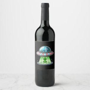 Etiqueta Para Botella De Vino Alienígena secuestrando vaca