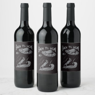 Etiqueta Para Botella De Vino alienígena ufo navegando en ilustracion con vuelta