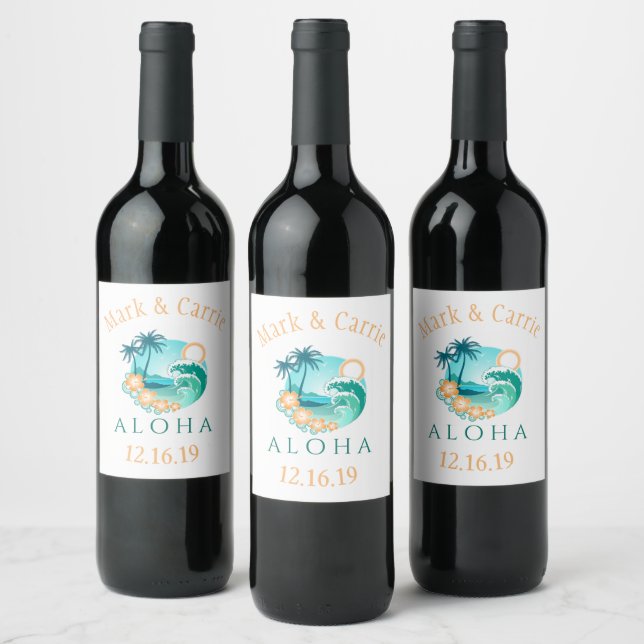Etiqueta Para Botella De Vino Aloha Tropical Personalizado (Botellas)