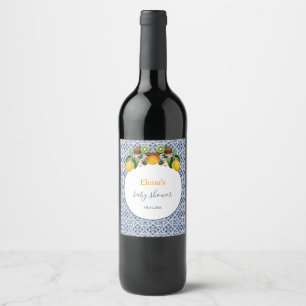 Etiqueta Para Botella De Vino Amalfi blanco y azul Lemons Italia Baby Shower