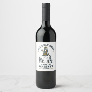 Etiqueta Para Botella De Vino Amante de Whisky Vaquera Occidental Vintage Divert