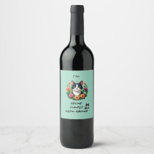 Etiqueta Para Botella De Vino Amantes de los gatos gato Tuxedo floral 
