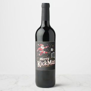 Etiqueta Para Botella De Vino Amantes del fútbol de Papá Noel y Feliz Kickmas