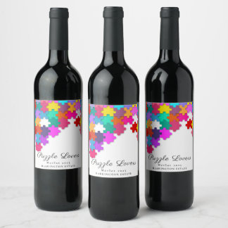 Etiqueta Para Botella De Vino Amantes del rompecabezas Elegante Diseño Personali