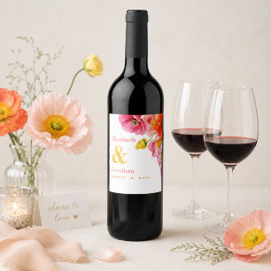 Etiqueta Para Botella De Vino Amarillo Naranja Rosa Moderno De Las Amapolas Boda