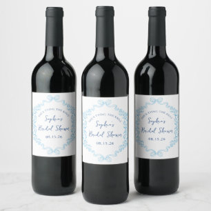 Etiqueta Para Botella De Vino "Amarra el nudo" Algo Azul Bow Ducha Bridal