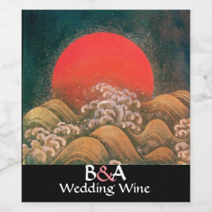 Etiqueta Para Botella De Vino AMATERASU, Boda Rojo SUN GODDESS MONOGRAM