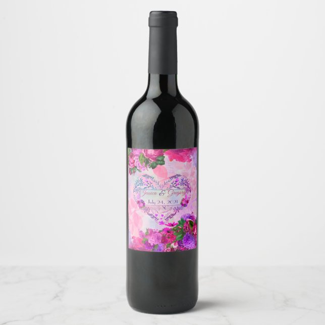 Etiqueta Para Botella De Vino Amethyst Raspberry Floral Boda (Anverso)