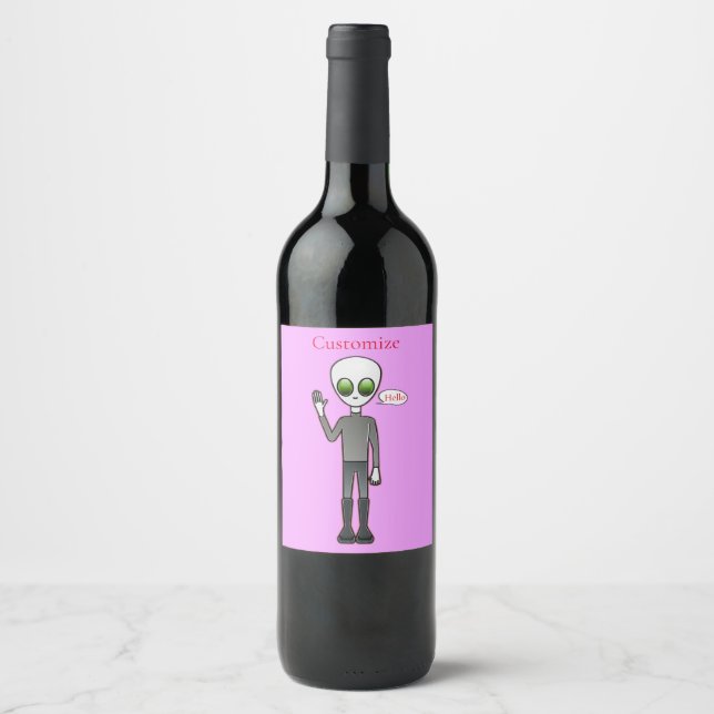 Etiqueta Para Botella De Vino Amigable Waving Alien Thunder_Cove (Anverso)