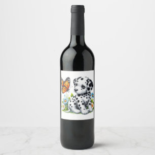 Etiqueta Para Botella De Vino Amigos de Cute Dalmatian/Butterfly