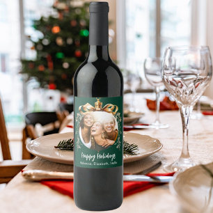 Etiqueta Para Botella De Vino Amigos foto fiesta adorno navideño verde dorado