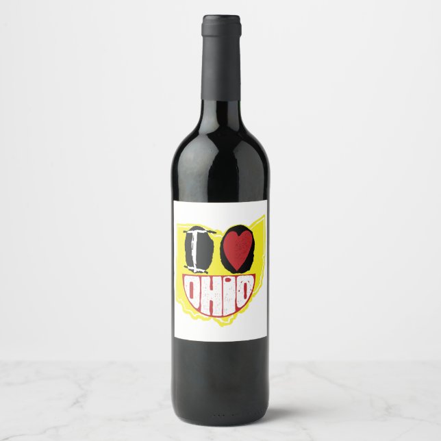 Etiqueta Para Botella De Vino Amo Ohio Sonriendo Cara Feliz (Anverso)