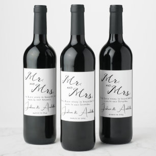 Etiqueta Para Botella De Vino Amor Feliz pareja con cita en blanco y negro