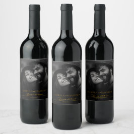 Etiqueta Para Botella De Vino Amor I Feliz Pareja Personalizado Foto Negro y Oro