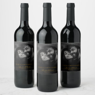Etiqueta Para Botella De Vino Amor I Feliz Pareja Personalizado Foto Negro y Oro