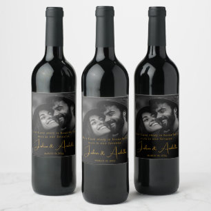 Etiqueta Para Botella De Vino Amor I Feliz Pareja Personalizado Foto Negro y Oro