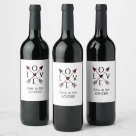 Etiqueta Para Botella De Vino Amor Personalizado con Flechas Rojo y Negro