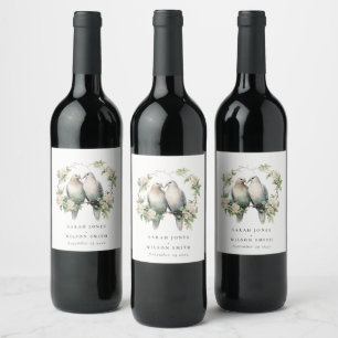 Etiqueta Para Botella De Vino Amor romántico lindo Boda de guirnaldas botánicas