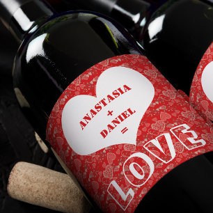 Etiqueta Para Botella De Vino Añada sus nombres en modelo gris y blanco rojo de