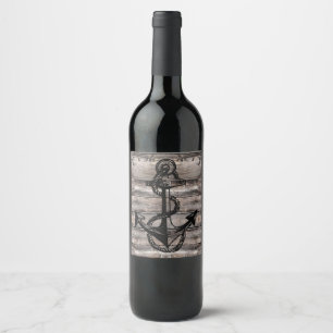 Etiqueta Para Botella De Vino ancla angustiada de WOODEN PLANKS