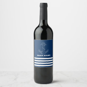 Etiqueta Para Botella De Vino Ancla Náutica Azul Marino Rayado Marinero