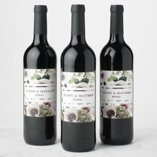 Etiqueta Para Botella De Vino Anémona Blanca sobre Blanco Brillante