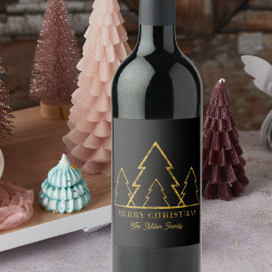 Etiqueta Para Botella De Vino Anfitrión de vacaciones de árboles geométricos de