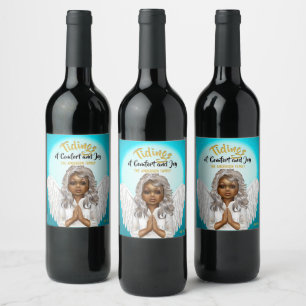 Etiqueta Para Botella De Vino Ángel de oración afroamericano