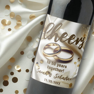 Etiqueta Para Botella De Vino Anillos de Oro Entrelazados 50 Aniversario de Boda