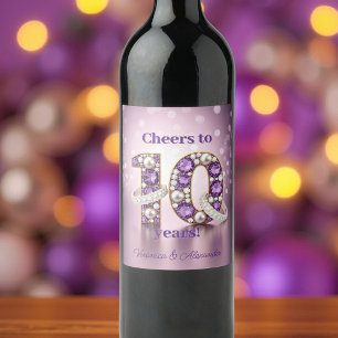 Etiqueta Para Botella De Vino Anillos de piedra y diamantes de 10 años radiantes