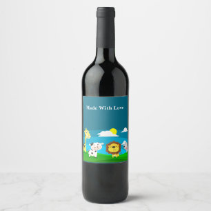 Etiqueta Para Botella De Vino Animales de dibujos animados       