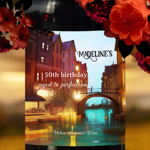 Etiqueta Para Botella De Vino Aniversario artístico verano urbano