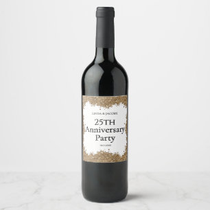 Etiqueta Para Botella De Vino Aniversario de Bodas de Plata con Purpurina Dorada
