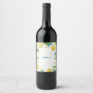 Etiqueta Para Botella De Vino Aniversario de la acuarela de limón amarillo simpl