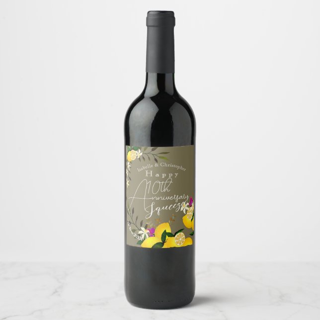 Etiqueta Para Botella De Vino Aniversario de Lemon Squeeze (Anverso)