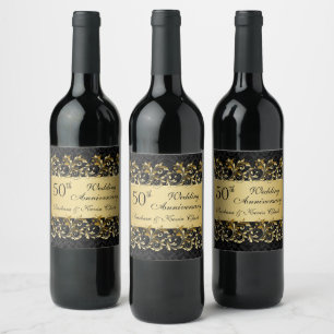 Etiqueta Para Botella De Vino Aniversario del 50° Boda de Golden swirls