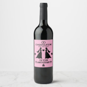 Etiqueta Para Botella De Vino Aniversario del Boda de Chicas gay