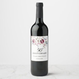 Etiqueta Para Botella De Vino Aniversario del Boda floral acuarela