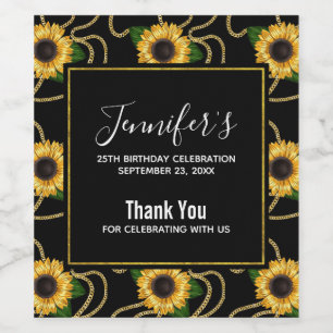 Etiqueta Para Botella De Vino Aniversario del elegante patrón de los girasoles a