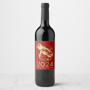 Etiqueta Para Botella De Vino Año Nuevo Chino del Dragón 2024