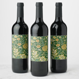 Etiqueta Para Botella De Vino Antiguo Arte Floral Verde Cherwell de William Morr